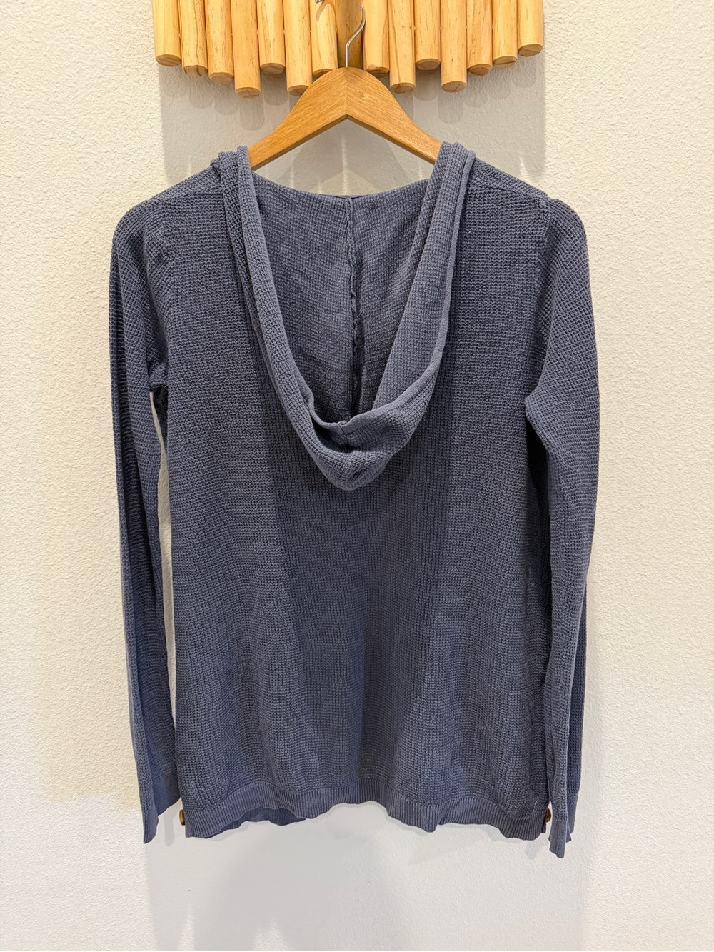 Sigrid Olsen Open-Front Hooded Cardigan in Slate Blue Waffle Texture - Picture 3 of 8
